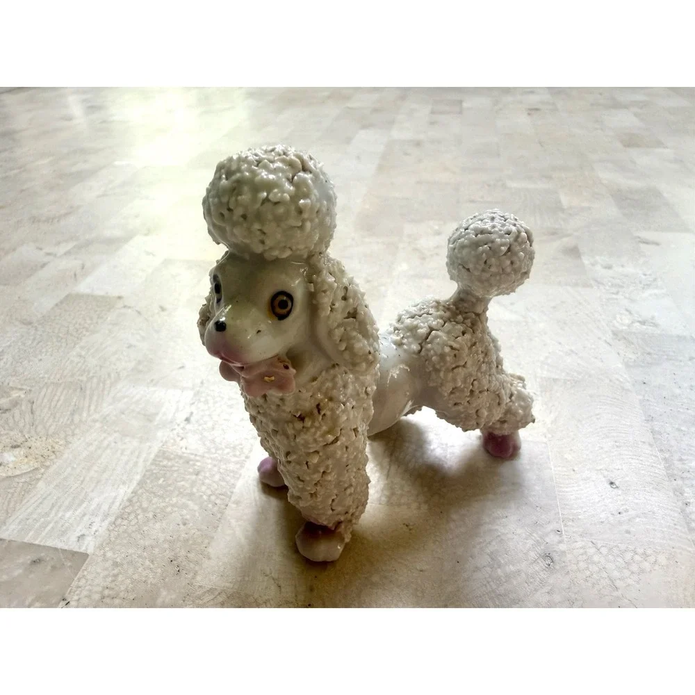 Vintage Porcelain Spaghetti POODLE Figurine Pink Feet JAPAN 3